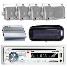 PLCDBT65 Boat Marine AM/FM Stereo Player  Bluetooth Amp Cover 4 Box Speakers