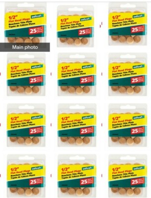 12 Packs Wolfcraft FLAT HEAD PLUGS 1/2'' Birch 25pc Unfinished Project Repair 