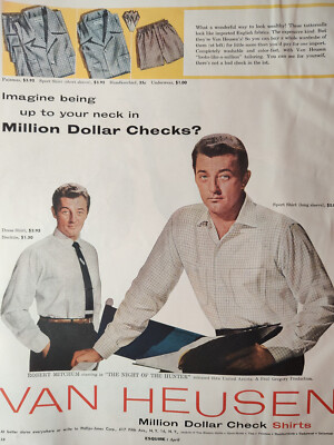 1955 Esquire Advertisement ROBERT MITCHUM for VAN HEUSEN Shirts Florsheim Shoes