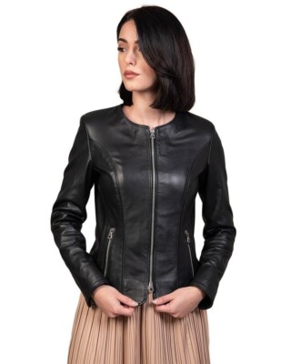 Damen Echtleder Jacke Schwarz Made in Italy