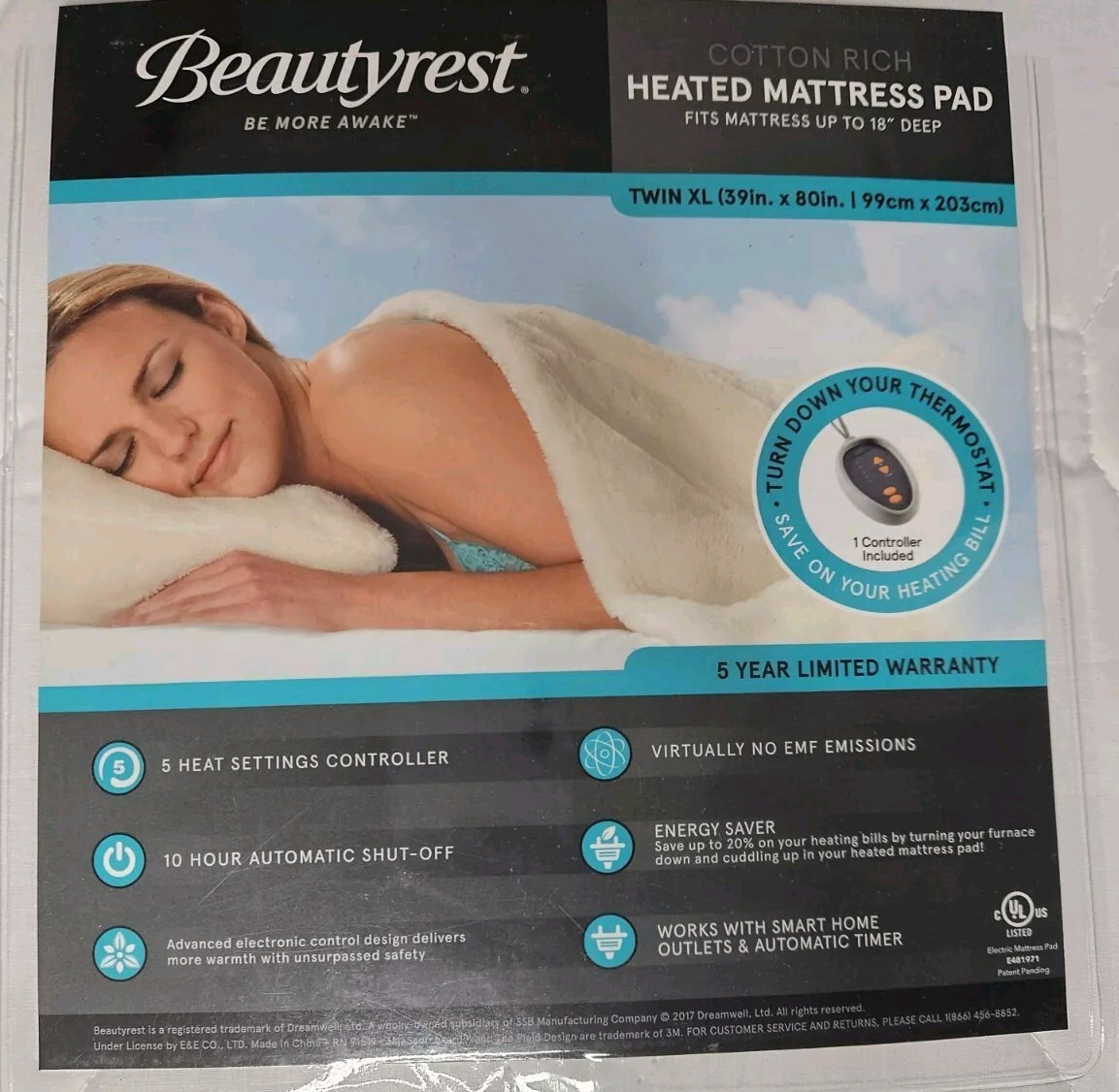Beautyrest White Heated Quilted Mattress Pad TWIN XL 39×80 New NICE