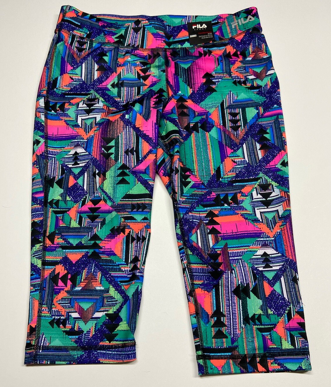 Leggings Fila Sport Run Capri Skimmer Mid Rise Nuovi con etichette Tribal Aztec Design Large
