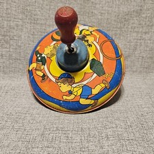 Spinning Tin Top Toy Vintage Children Playing with Kites Made In USA