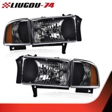 Headlights Fit For 1994-2002 Dodge Ram 1500 2500 3500 Black Amber Headlamps Headlights Fit For 1994-2002 Dodge Ram 1500 2500 3500 Black Amber Headlamps