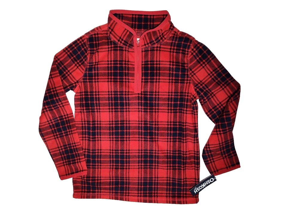 Pullover polar Oshkosh para niños talla 10 rojo negro a cuadros 1/4 cremallera frontal delgado suave nuevo con etiquetas Foto 3 de 4