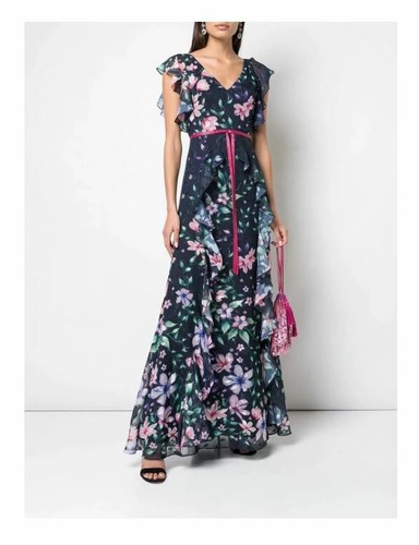 MARCHESA NOTTE Navy Floral Sleeveless 