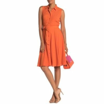 orange pleated midi dress