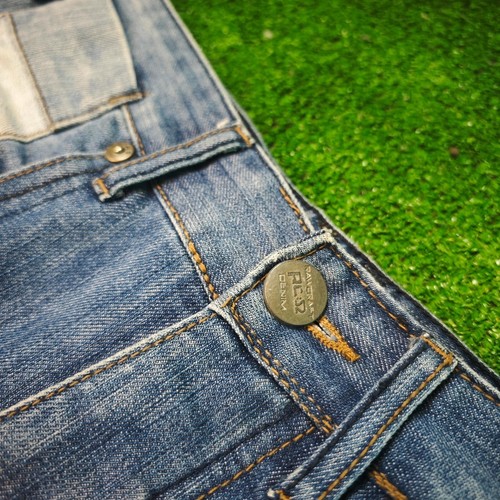 Pantalones de mezclilla Rawcraft para hombre 32 rectos lavado claro descolorido botón mosca barra extravagante - Imagen 11 de 16