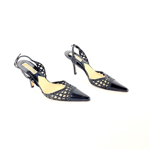 Michael Kors Collection Black Woven Leather Slingback Heels Size 6 M - Afbeelding 3 van 12