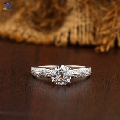1.37 TDW Round Cut Labgrown Women's Diamond Ring 18k White Gold Labstone