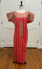 XL San Antonino Maxi Dress, Oaxaca Mexican dress. hand Embroidered. Silk Threads