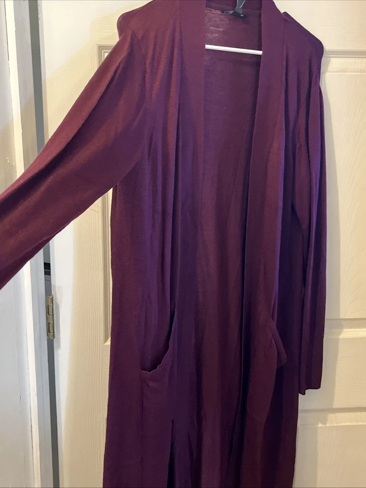 H By Halston Womens Long Sweater Duster Cardigan Large Petite Color Plum - Image 4 of 4