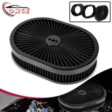 12 X2 Black Oval Air Cleaner Top High Flow Washable Cover For Chevy Ford Sbc