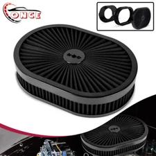 12" x2" Black Oval Air Cleaner Top High Flow Washable Cover FOR Chevy Ford SBC