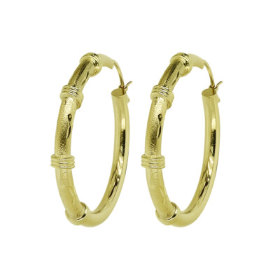 14K Yellow Gold Dangle Hoop Earrings