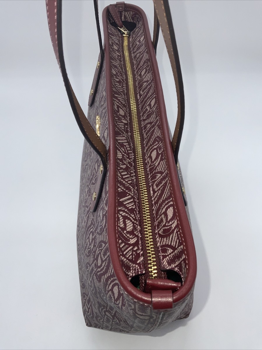 Coach City Zip Tote F37854 Chain Print Coated Canvas Claret