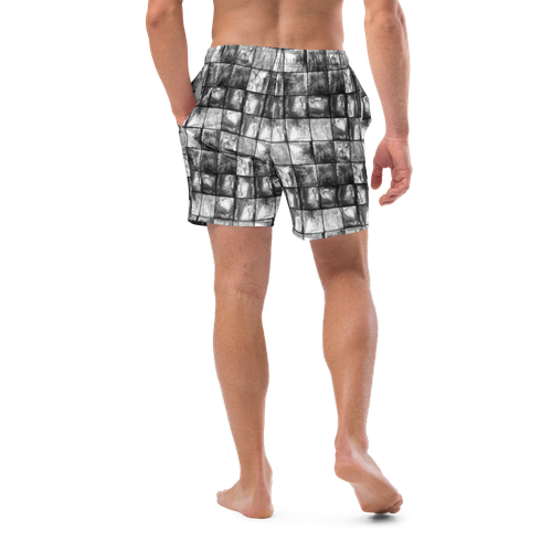 Black Gray White Marbled Squares Custom Print Men's Swim Trunks 2XS-6XL - Picture 7 of 47