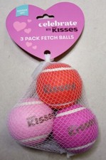 Kisses Fetch Balls 3 Pack Tennis Play Pet Toy Red, pink,  Purlpe. Dog Squeak.