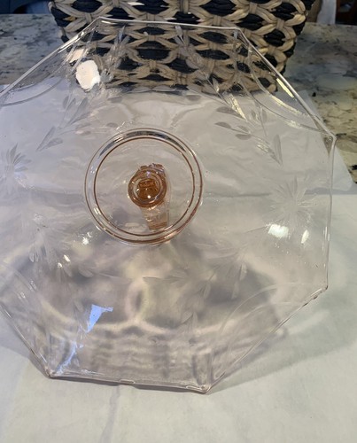 VTG 1930's Pink Depression Glass tidbit Tray/Serving Center Handle Octagon 11" - Picture 7 of 8