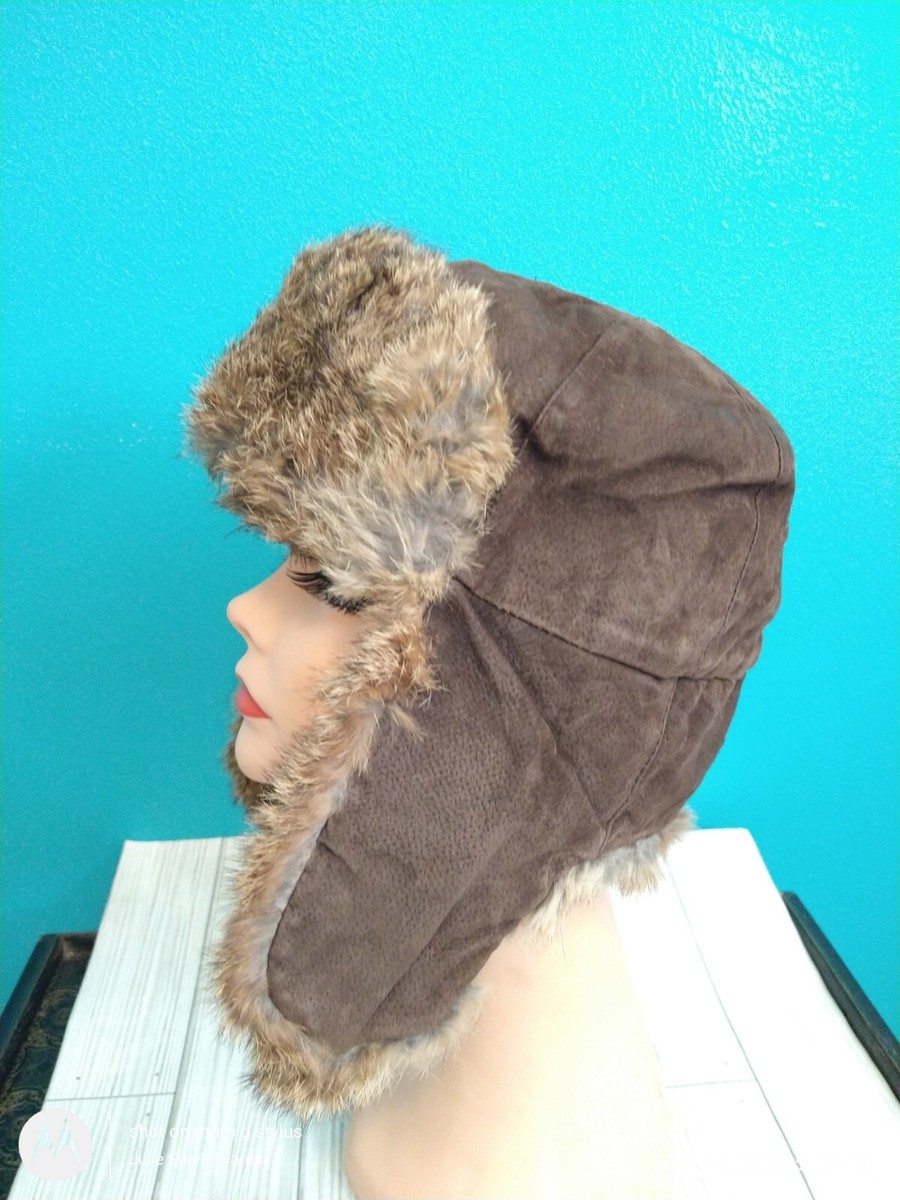 Vintage 60s Rabbit Fur Genuine Suede Trapper Hat Vintage Suede Leather Real Rabbit Fur Trapper Aviator Hat  main image 4