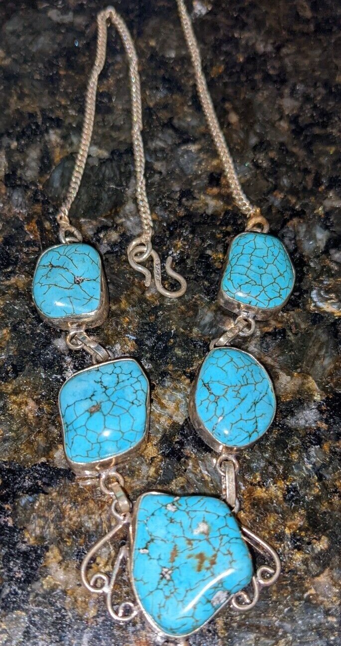 Genuine Turquoise Adjustable Neckless Sterling Si… - image 2