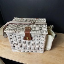 NEW Brown Wicker Picnic Time Picnic Basket w Red  White check w wine glasses