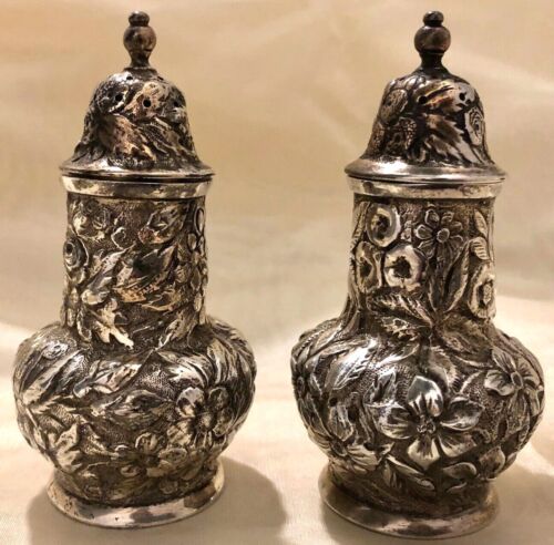 JACOBI & JENKINS Salt Pepper Shakers Antique Repousse American Sterling Silver - Picture 1 of 6