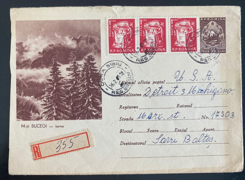 1963 Ocna Romania Postal Stationery Registered Cover To Detroit MI Usa