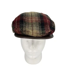 Hat Cap Strap Back Mens Small Wool Plaid Brown Red Black Newsboy Ivy Classic
