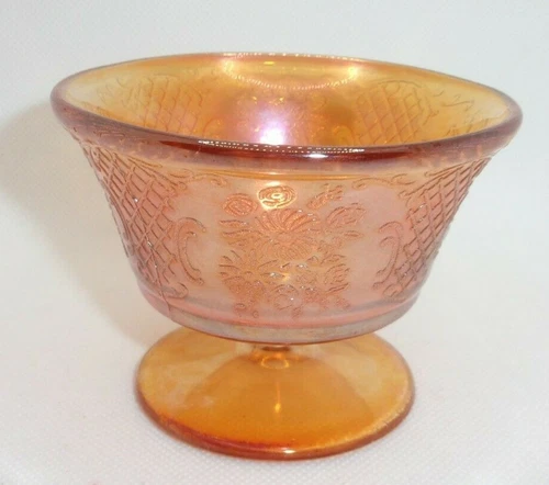 Federal Glass NORMANDIE "Bouquet and Lattice" Marigold Iridescent Footed Sherbet