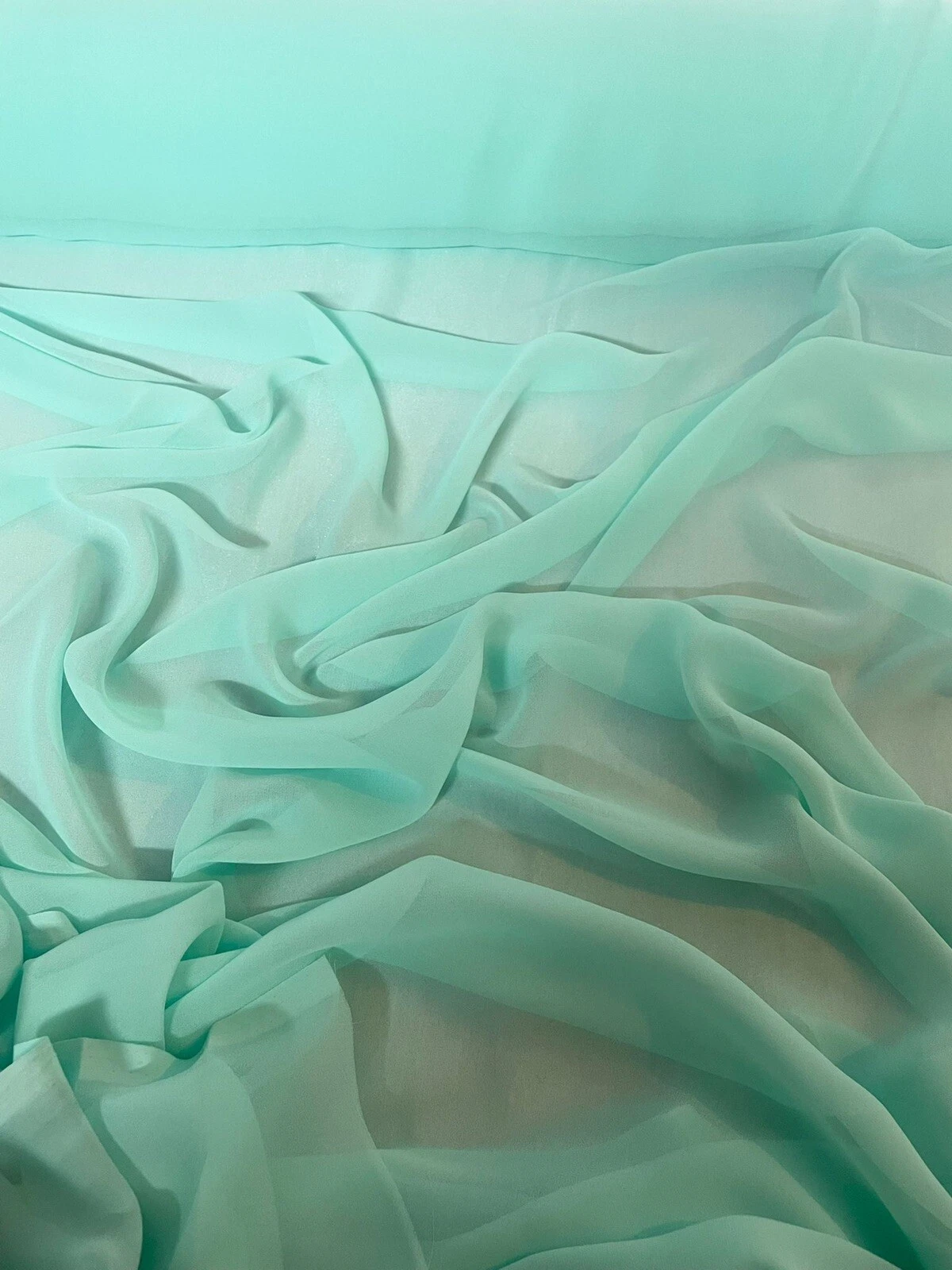 ROBE DOUCE MOUSSELINE SUPRÊME VERT AQUA 1 MÈTRE TISSU FLOTTANT LÉGER LARG”