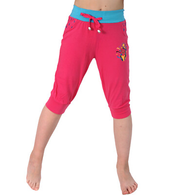 Hose Capri Katze Mädchen Strass Steine Druck Sport Kinder Sterne Stern elastisch