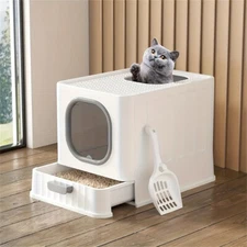 Wisfor Cat Litter Box Kitten Tray Box Toilet Hooded Cabinet Bound Scoop Large