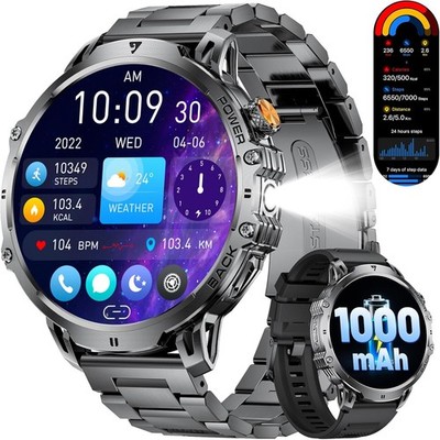 Militaer Smartwatch Herren 1000mAh 1,85 Zoll HD Touchscreen LED Licht Outdoor