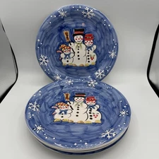 Tabletops Unlimited Snow Family Dinner Plates Set of 4 Snowman Christmas 10.5"