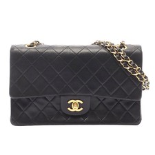 Chanel Lambskin Matelasse W Flap Shoulder Bag Women Black One Size 639395