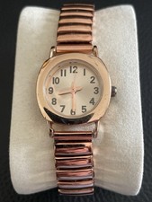 Women s Rose Gold Tone Quartz Dress Watch Stretch Band Japan Movement Needs Batt
