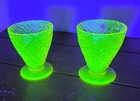 Vintage Uranium Vaseline Glass Fish Scale Sherbet Cups Depression Glass