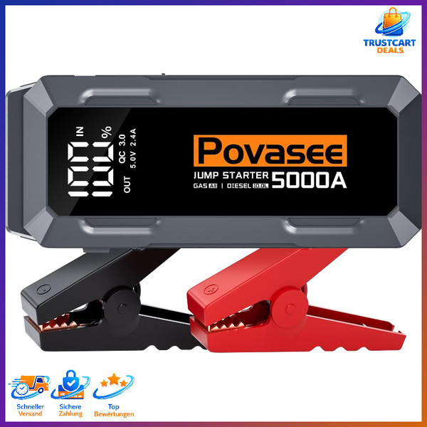 Starthilfe Powerbank 5000A Lcd-Display 2 Usb-AusgäNge 12V FüR Auto-image