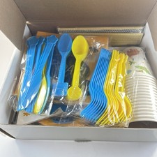 Dinosaur Themed Birthday Party Pack Supplies 16 Set Tableware Set Blue  Yellow