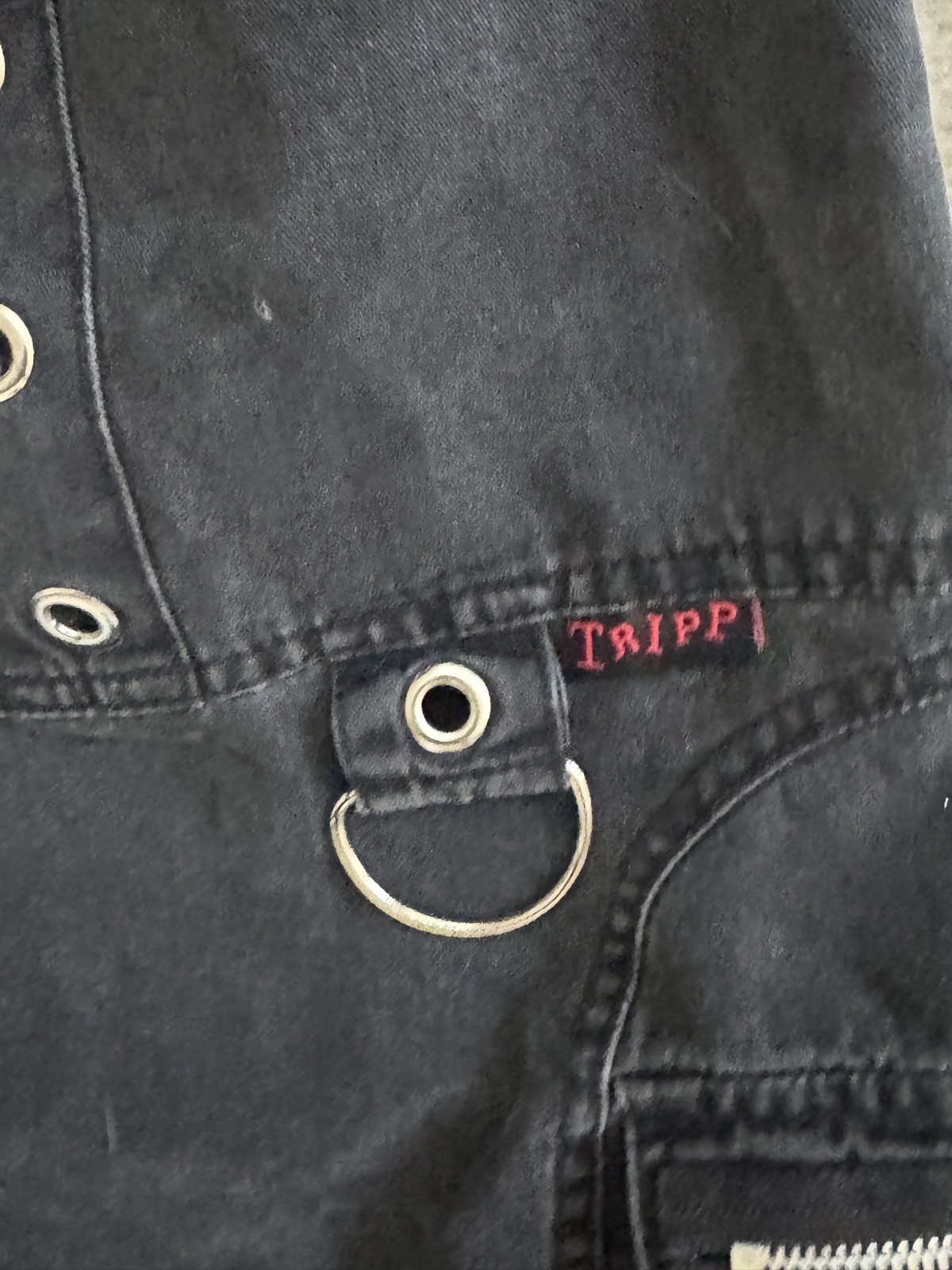 Rare Tripp NYC zip cargo goth Maxi Skirt Black Emo Womens Vtg 90s y2k Sz M image 2
