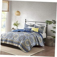 Tangiers Quilt Modern Classic Design All King/Cal King 104"x94" Circle Blue