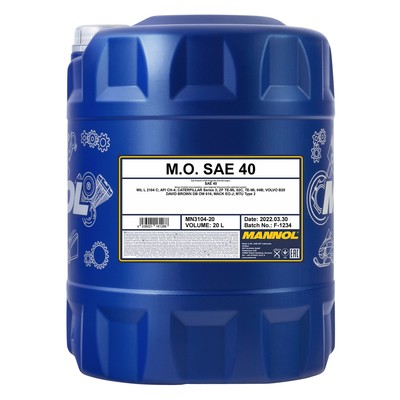 MANNOL M.O. SAE 40 Einbereichsmotorenöl API CH-4, VOLVO B20, 20 Liter