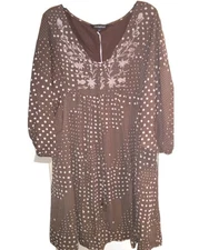 NWT Davi & Dani 1X Brown Embroidered Polka Dress Tunic Babydoll Ditsy Cottage