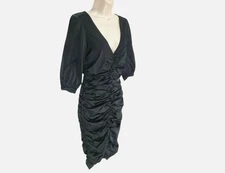 Nicole Miller Collection Black Ruched Satin Dress Cocktail Party Formal USA 6