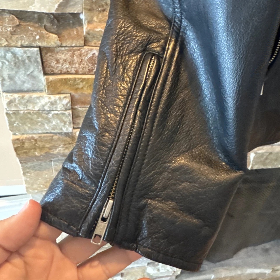 Wilsons M. Julian Black Leather Racer Moto Biker Striped Jacket Men’s Xxl VTG - Image 4 of 4