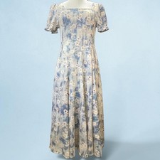 Floral Prairie Puff Sleeve Midi Dress Corset Bodice Lotus Root Size L