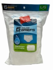 Hanes 6 Pack Tagless White Boys Briefs Underwear Size L Large 14-16 NIP