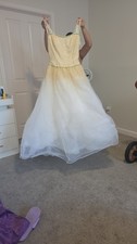White Gold Beaded Tulle Ball Gown Wedding Dress Spaghetti Straps Full-Length