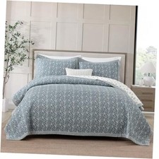 Quilt Set Queen Size, 100 Cotton Quilt Bedding Set 90"x98" Queen Blue/White